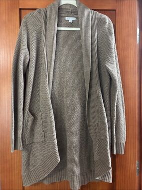 New York & Company Open-Front Shawl Collar Cardigan - Taupe Brown